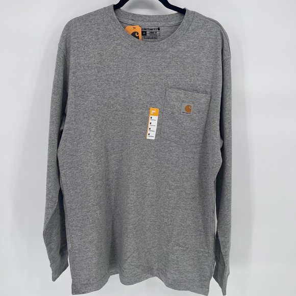 Carhartt Mens Pocket Long Sleeve T Shirt Loose Fit Gray New Size M - Picture 1 of 5